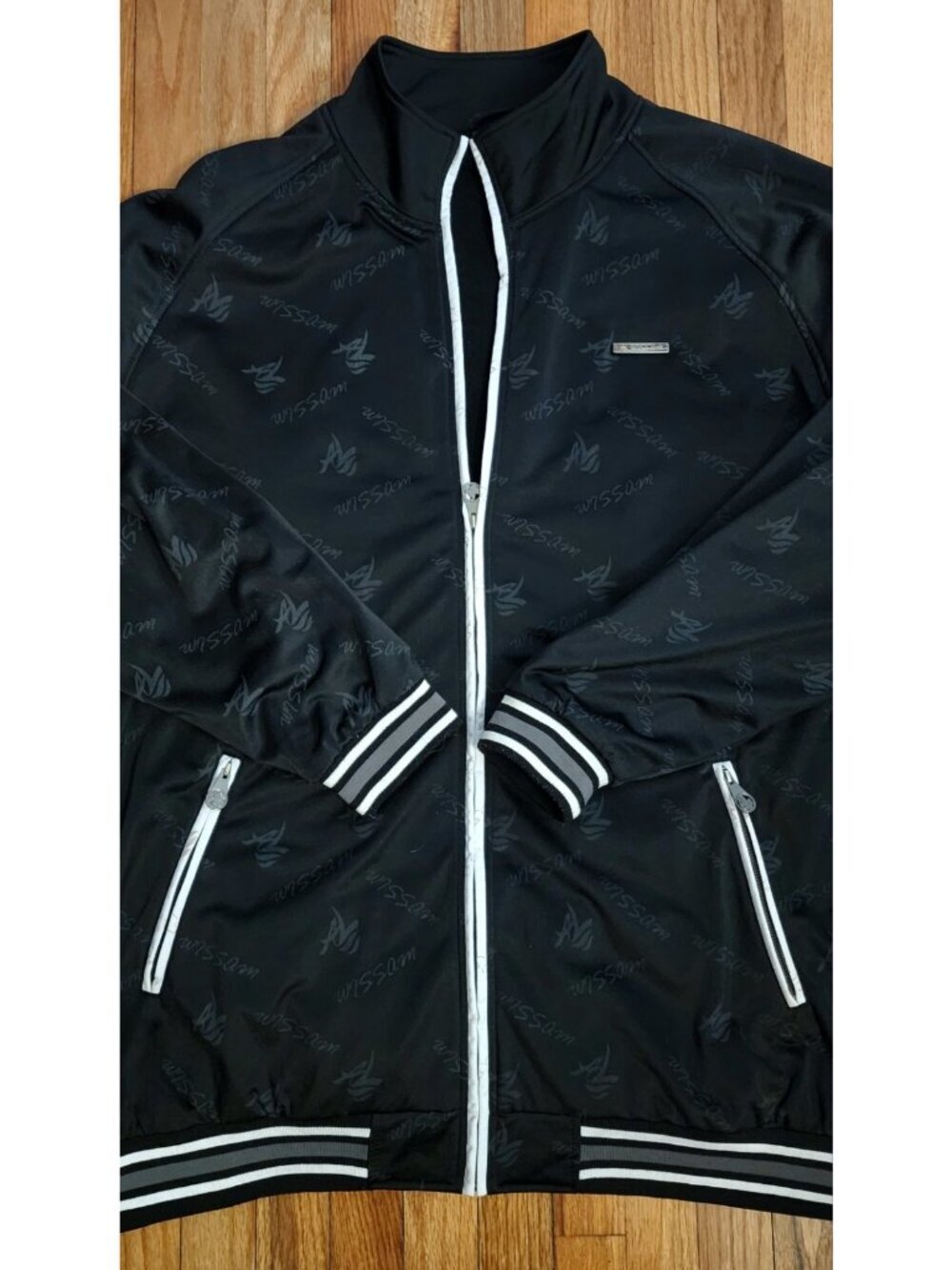 AL Wissam Jacket Heavy Y2K Black Track 5XL Full Zip Bomber Fleece Lined Hip Hop - Picture 2 of 11